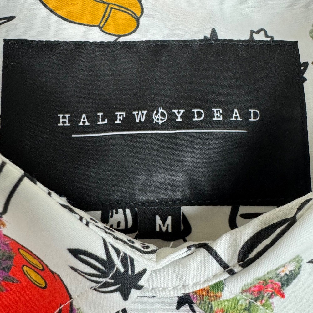 Halfway Dead Button Up Shirt Men Medium Graphic Print Anarchy Streetwear Novelty - Picture 4 of 8